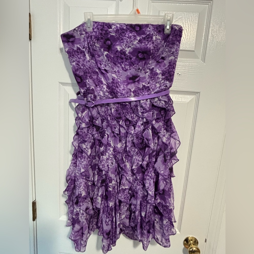White House Black Market Purple Ruffled Tiered Strapless Dress